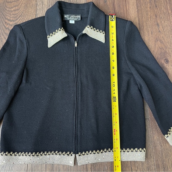 St. John Black Gold Santana Knit Collared Zip Up Evening Jacket Size 2 - Picture 8 of 13